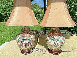 Pair Chinese Rose Medallion Porcelain Table Lamps, Magnificent 25t-pristine
