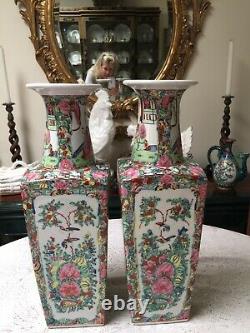 Pair Of 1930s Chinese Export Rose Medallion Porcelain Vases