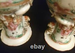 Pair Of Antique Chinese Canton Famille Rose Porcelain Vases Qing Dynasty