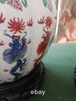 Pair Of Antique Chinese Porcelain Enamel Lamps