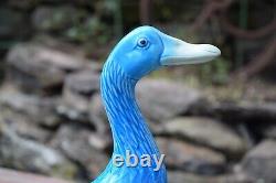 Pair Of Chinese Antique Export Turquoise Blue Porcelain Figural Ducks 10 inches