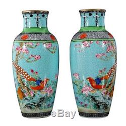 Pair Of Chinese Antique Precious Porcelain Birds Vase Marked Yongzheng AB106