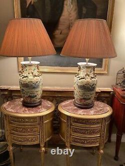 Pair Of Large Antique Vintage Chinoiserie Chinese Porcelain Table Lamps