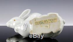 Pair Of Old Chinese Porcelain Statues Figurines Of White Glazed Rabbits
