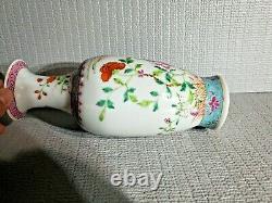 Pair of 2 10 Antique Chinese Famille Rose Porcelain Vase with Flowers, Birds