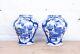 Pair Of Antique 19th Century Chinese Blue & White Mirrored Porcelain Vases