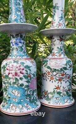 Pair of Antique Chinese Porcelain Candlestick Famille Rose 18