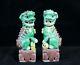 Pair Of Antique Chinese Porcelain Famille Verte Foo Dog/ Lion 6-1/8 Figurines