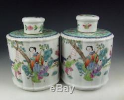 Pair of Chinese Antique Famille Rose Porcelain Tea Caddies