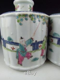 Pair of Chinese Antique Famille Rose Porcelain Tea Caddies