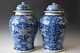 Pair Of Chinese Blue & White Porcelain Lidded Jars, Kangxi Style