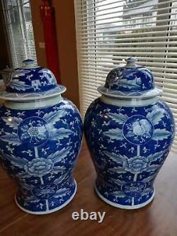 Pair of Chinese Blue & White Porcelain Lidded Jars, kangxi style