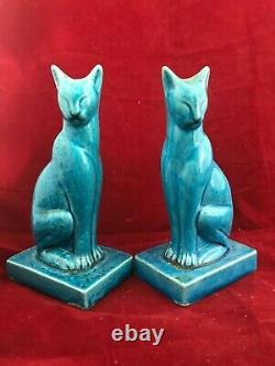 Pair of Chinese Porcelain Statue Republic Period Turquoise Cats Figurines