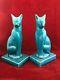 Pair Of Chinese Porcelain Statue Republic Period Turquoise Cats Figurines