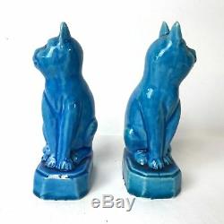 Pair of Chinese Porcelain Statue Republic Period Turquoise Cats Figurines