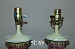 Pair of Chinese Porcelain Table Lamps Famille Rose Vase Form Asian Oriental