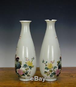 Pair of Chinese Republic Famille Rose Bird Porcelain Vase