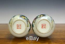 Pair of Chinese Republic Famille Rose Bird Porcelain Vase