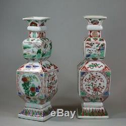 Pair of Chinese famille verte porcelain square-section vases, Kangxi (1662-1722)