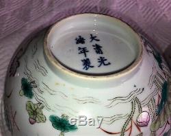 Pair of FINE 18th / 19thC CHINESE PORCELAIN BOWLS White Cranes GUANGXU MARK