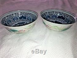 Pair of FINE 18th / 19thC CHINESE PORCELAIN BOWLS White Cranes GUANGXU MARK