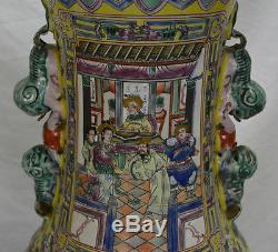 Pair of Huge Chinese Famille Jaune Figure Floor Porcelain Vase