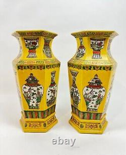 Pair of Large Hexagonal Chinese Vases GOOD CONDITION