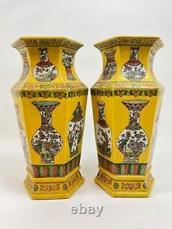 Pair of Large Hexagonal Chinese Vases GOOD CONDITION