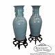 Pair Of Monumental Chinese Celadon Palace Vases On Hardwood Stands