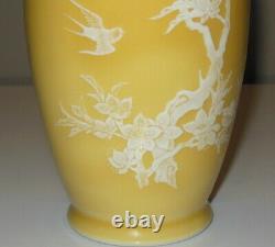 QING Chinese Yellow Glaze Porcelain VASE Enamel Painting Prunus Tree Birds