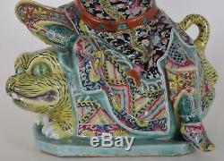 Qing Dynasty Caishen God of Wealth Seated on Tiger Chinese Porcelain Statue