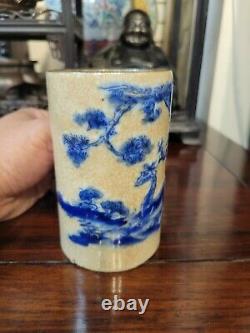 Qing Dynasty Ge porcelain White and blue brush pot Chinese Antique