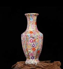Qing Qianlong China Enamel Hexagonal Vase Porcelain Chinese Antique Reproduction