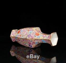 Qing Qianlong China Enamel Hexagonal Vase Porcelain Chinese Antique Reproduction