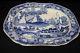 Rare 1820's English Chinese Fisher Boys Blue Transferware Footed Platter
