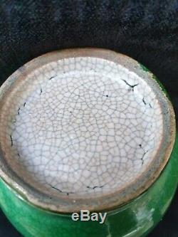 Rare Antique Chinese Qing Green Crackle Glaze Rouleau Porcelain Vase