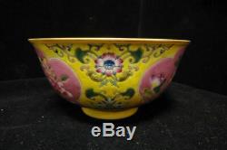 Rare Antique Chinese Yellow Glaze Famille Rose Porcelain Bowl Yongzheng