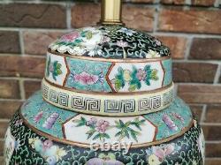Rare Antique Famille Noir Chinese Porcelain Vase Lamp