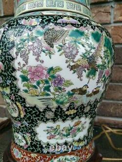 Rare Antique Famille Noir Chinese Porcelain Vase Lamp