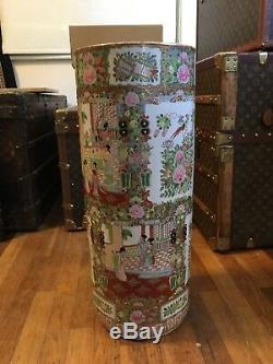 Rare Big Antique Chinese Umbrella Stand Famille Rose Porcelain Vase pottery