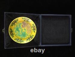Rare Chinese Antique Dragon and Phoenix Yellow Porcelain Plate KangXi Mark