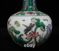 Rare Chinese Antique Famille Verte Hand Painting Porcelain Vase QianLong Marks