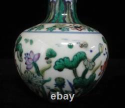 Rare Chinese Antique Famille Verte Hand Painting Porcelain Vase QianLong Marks