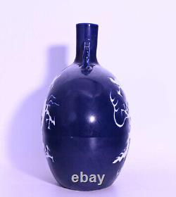 Rare Chinese Hand Painting Offering Blue Porcelain Dragon Vase