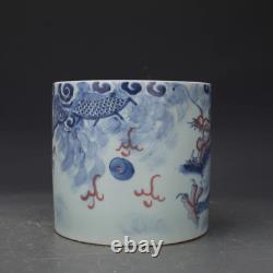 Rare Chinese Hand Painting Underglaze Red Porcelain Dragon Brush Pot