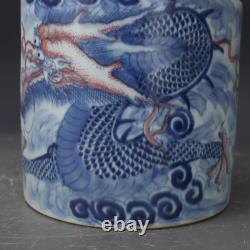 Rare Chinese Hand Painting Underglaze Red Porcelain Dragon Brush Pot