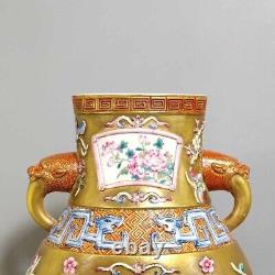 Rare Qing Dynasty Chinese Porcelain Famille Rose Gilted Gold Flower Bird Vase