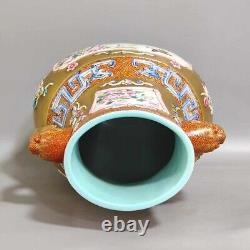 Rare Qing Dynasty Chinese Porcelain Famille Rose Gilted Gold Flower Bird Vase