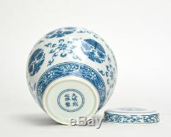 SUPERB Chinese Blue and White Butterfly and Flower Porcelain Jar with Lid