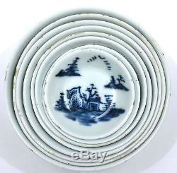 Set of 8 19th Centur Chinese Blue & White Porcelain Tea Bowl Cup Figure Figurine